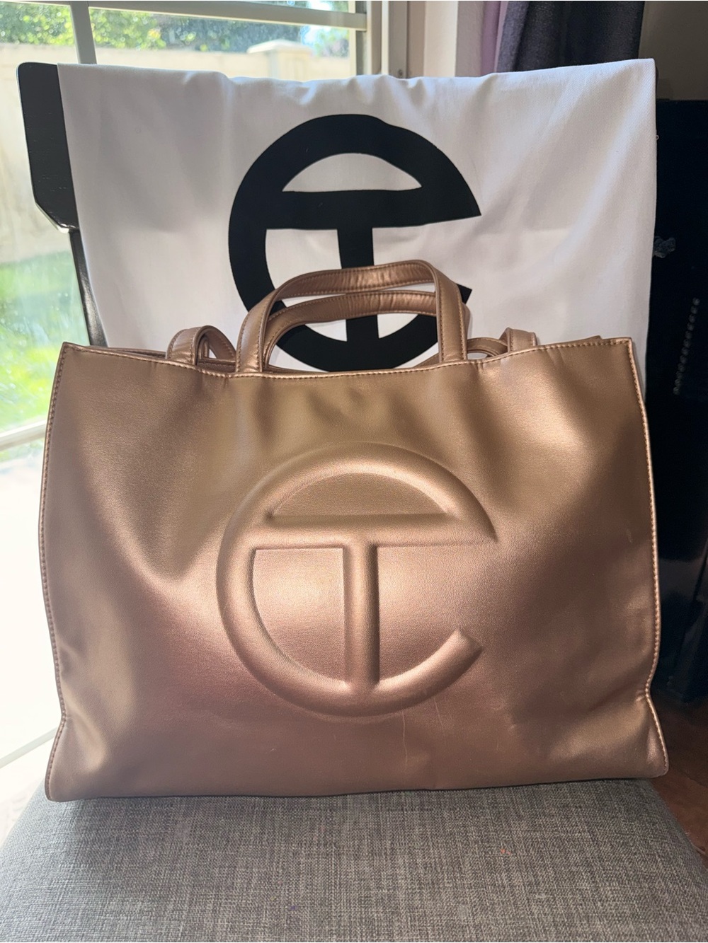 Telfar Metallic ROSE GOLD/Cooper Medium Leather Shopper Signature Tote
